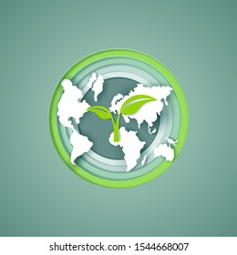 Vector paper art and digital craft style of world wildlife and eco green city, world environment and ecology concept. eps 10 vector.
