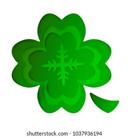 Vector Paper art form of a green clover for St. Patricks Day. Papercut element isoleted on white