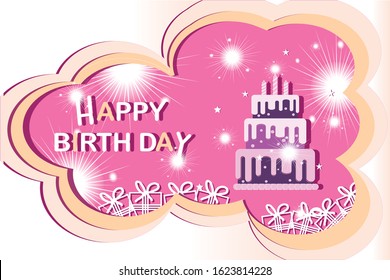 vector paper art happy birthday card