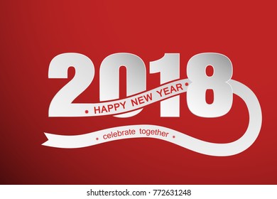 Vector paper art for Happy New Year with numbers with stripe on the red gradient background.