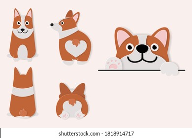 Vector paper art and landscape, Digital craft style of funny cartoon pembroke welsh corgi on pink background. eps 10.