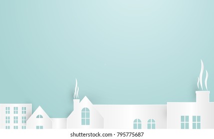 Vector paper art landscape. Illustration of city side view and chimney on paper art design. Urban scene. Paper art style. Vector, illustration.