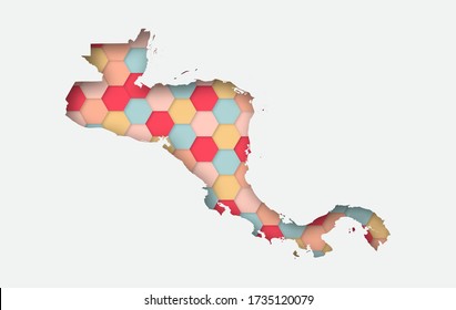 Vector paper art map of Central America. abstract hexagon and polygonal style colorful.