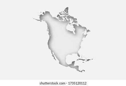 Vector paper art map of North America. abstract style white color.