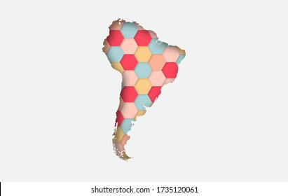 Vector Papier Kunstkarte von Südamerika. abstraktes Hexagon und polygonaler Stil bunt.