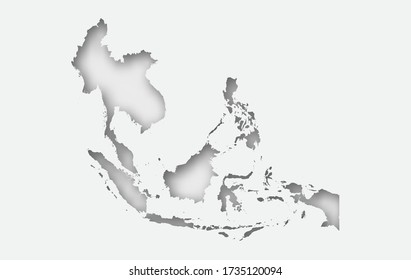 Mapa artístico de papel vectorial del Sudeste Asiático. color blanco de estilo abstracto.