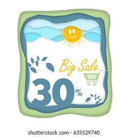 Vector Paper Art Style Big Sale Theme Website Banner, Card, Flyer, Tag Ad Design