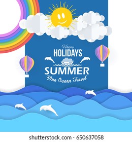 Vector Paper Art Style Summer Holiday Background