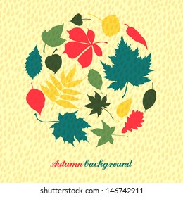 Vector paper autumn leaves background in retro colors. Abstract autumn beauty background with your text for wallpaper, texture, poster, pattern, label, emblem, sign, symbol, frame, decoration