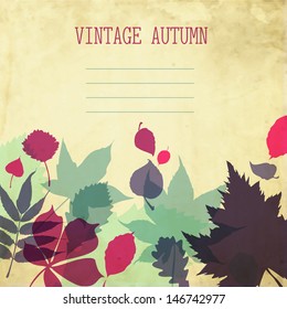 Vector paper autumn leaves background in retro colors. Abstract autumn beauty background with your text for wallpaper, texture, poster, pattern, label, emblem, sign, symbol, frame, decoration