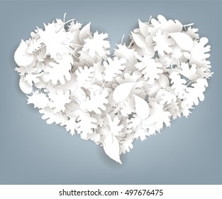 Vector paper autumn leaves in shape of heart