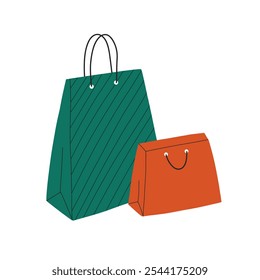 Bolsa de papel de Vector. Bolso de compras de papel aislado en el fondo blanco. Estilo plano.
