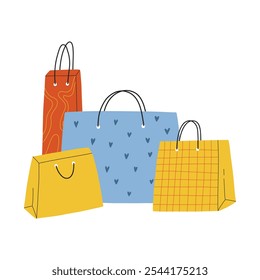 Vector paper bag. Paper shopping bag isolated on white background. Flat style.