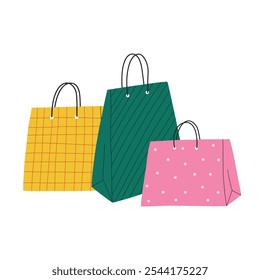 Vector paper bag. Paper shopping bag isolated on white background. Flat style.