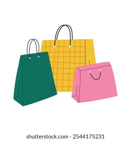 Vector paper bag. Paper shopping bag isolated on white background. Flat style.