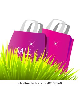 vector paper bags in grass