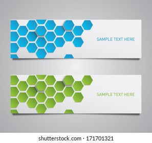 Vector Paper Banner With A Set Of Hexagons Pattern Background. Clean And Modern Design Style For Business 