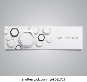 Vector paper banner with a set of plastic hexagons pattern background. Clean and modern design style for business