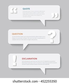 Vector paper banners with quote, question and exclamation mark.