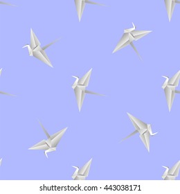 Vector Paper Birds Isolated on Blue Background. Symbol of Peace. Seamless Pattern