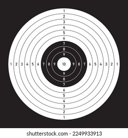 Vector paper black line target for shooting practice. Black background.