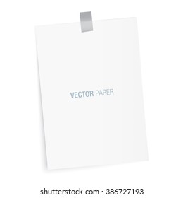 Vector paper. Blank paper attached with duct type. Realistic mockup.