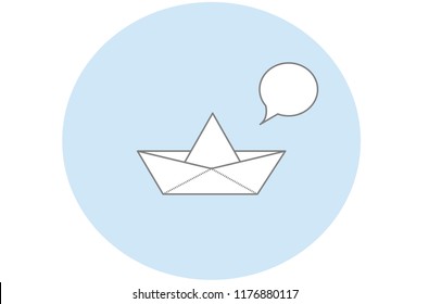 Vector of a paper boat inside a blue circle with a comic book speech bubble.