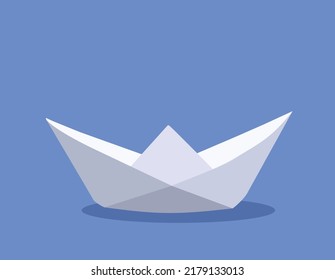 
Vector Paper Boat Minimal Design On A Blue Background. Toy Bot Concept Crafty Object Illustration Symbol Of Freedom And Simplicity
