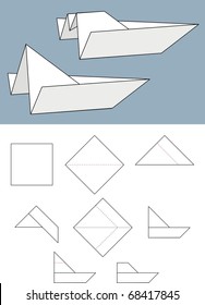 Vector paper boat. The scheme of manufacturing paper layout - origami. Illustration.