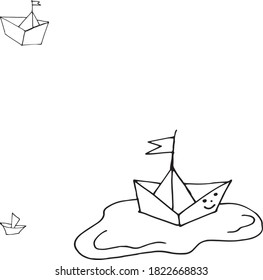 Vector paper boats in a puddle.