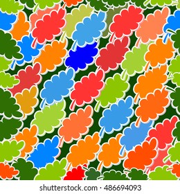 Vector paper bright oak leaves on a green background for your design