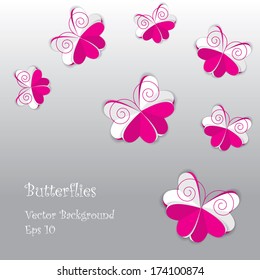 vector paper butterflies isolated on silver background with place for your text