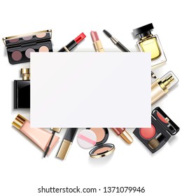 Vector Paper Card with Makeup isolated on white background