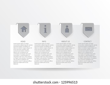 Vector paper card with ribbon marks and icons. Much space for your text.