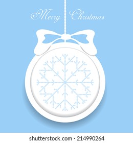 vector paper christmas ball with snowflake and ribbon