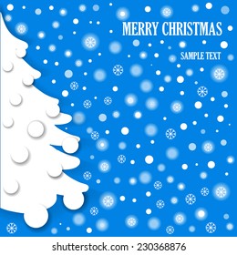 vector paper christmas tree with balls and snowflakes