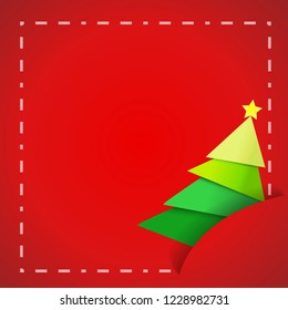 Vector Paper christmas tree on red paper card