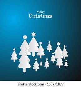 Vector Paper Christmas Trees on Blue Background 