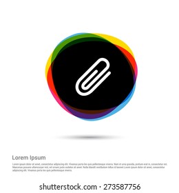 Vector paper clip icon, White pictogram icon creative circle Multicolor background. Vector illustration. Flat icon design style