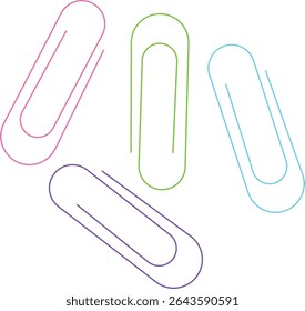 Conjunto de clipe de papel vetorial. Clipes de metal colorido. Material de escritório num fundo branco isolado. Ilustração vetorial.