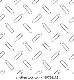 Vector Paper Clip Silhouette Seamless Pattern on White