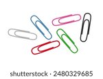Vector paper clips. Colorful metal paper clips in oval shape isolated on white background. Stationery element for attached documents. Paperclips in flat style. Colored vector illustration