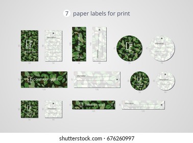 Vector paper clothing labels for print with coffee leaves