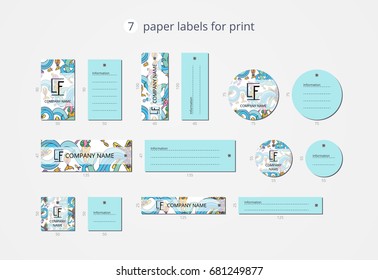Vector paper clothing labels for print with pattern seabed
