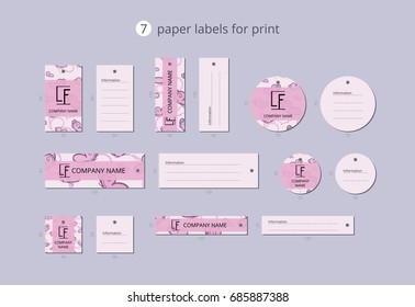 Vector paper clothing labels for print with pattern pink butterfly