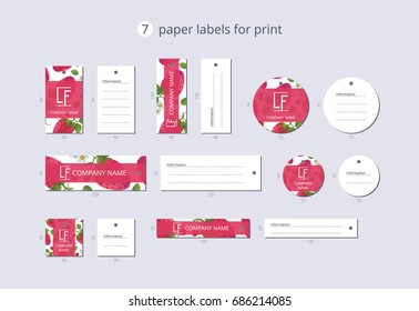 Vector paper clothing labels for print with pattern strawberry with leaves