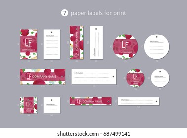 Vector paper clothing labels for print with pattern apple and flower