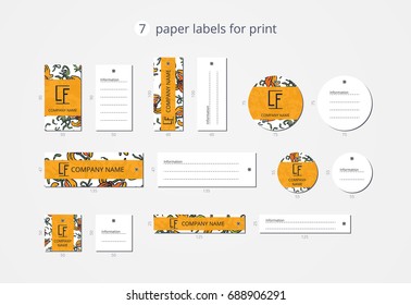 Vector paper clothing labels for print with pattern lilies