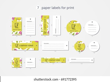 Vector paper clothing labels for print with pattern quince and flower