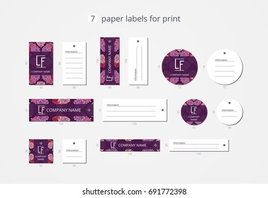 Vector paper clothing labels for print with pattern romantic flowers